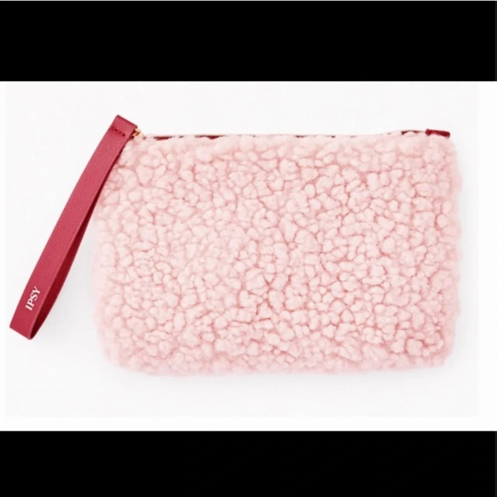 Ipsy Pink Faux Sherpa Wristlet Glam Bag